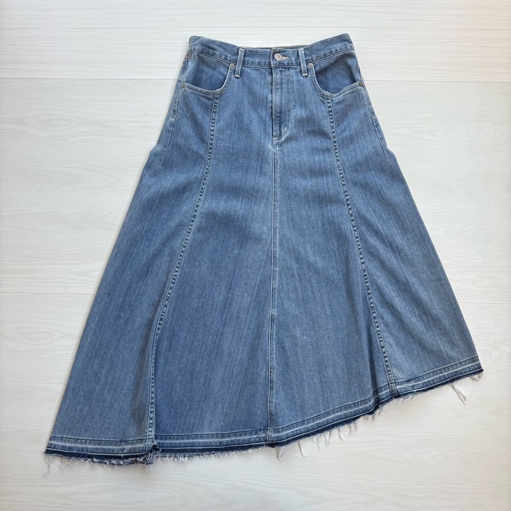 Citizens of Humanity Midi Denim Skirt Asymmetrical  26 Western Cowgirl Y2K Boho